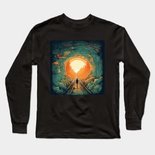 Tunnel of Love, Ukraine cartoon sunset illustration Long Sleeve T-Shirt